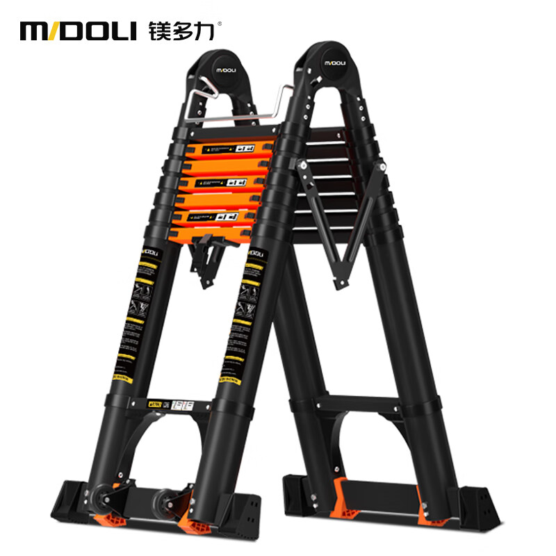 Midoli Herringbone Ladder Telescopic Ladder Folding Ladder Multifunctional Aluminum Alloy Ladder Elevator Engineering Straight Ladder Home Ladder Portable Climbing Staircase Multifunctional 2.1 = Straight Ladder 4.2 Meters + Wheels Black Orange Style *1