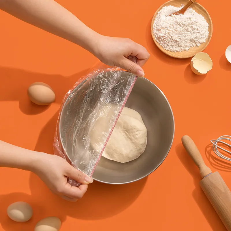 Camellia disposable cling film cover PE food grade kitchen refrigerator plastic transparent dustproof elastic mouth cling film cover 1 pack-100 pieces food grade material