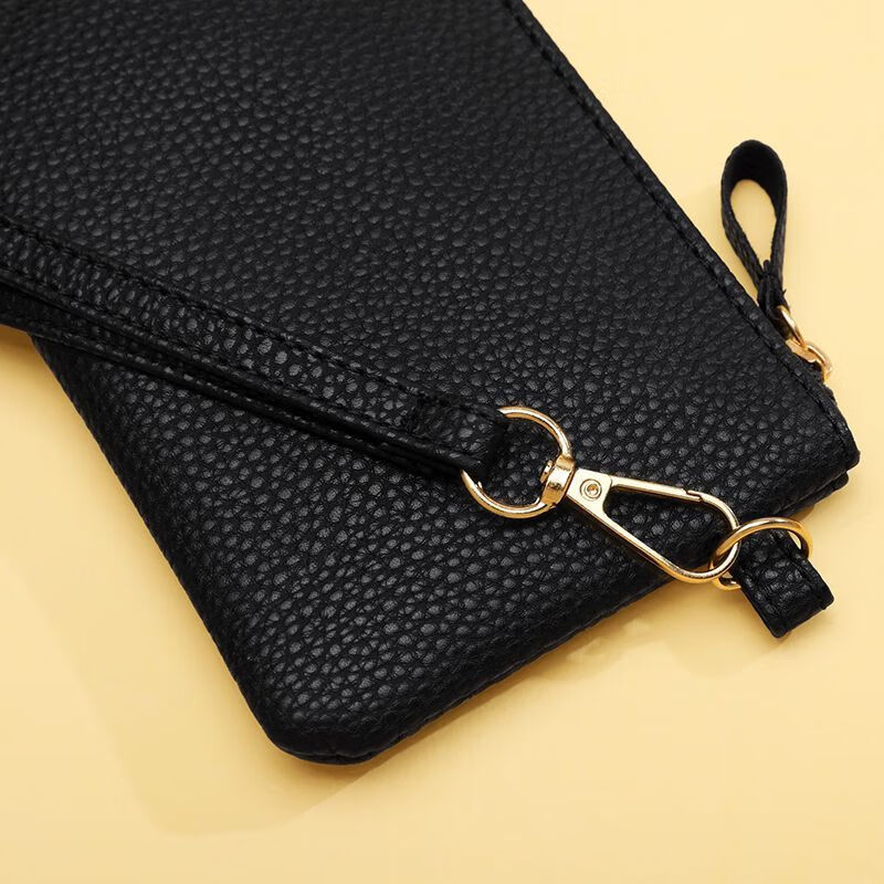 Nimense soft leather texture mobile phone bag ultra-thin internet celebrity long large capacity wallet zipper bag simple portable wallet clutch bag classic black upgraded material-anti-theft brush/anti-degaussing