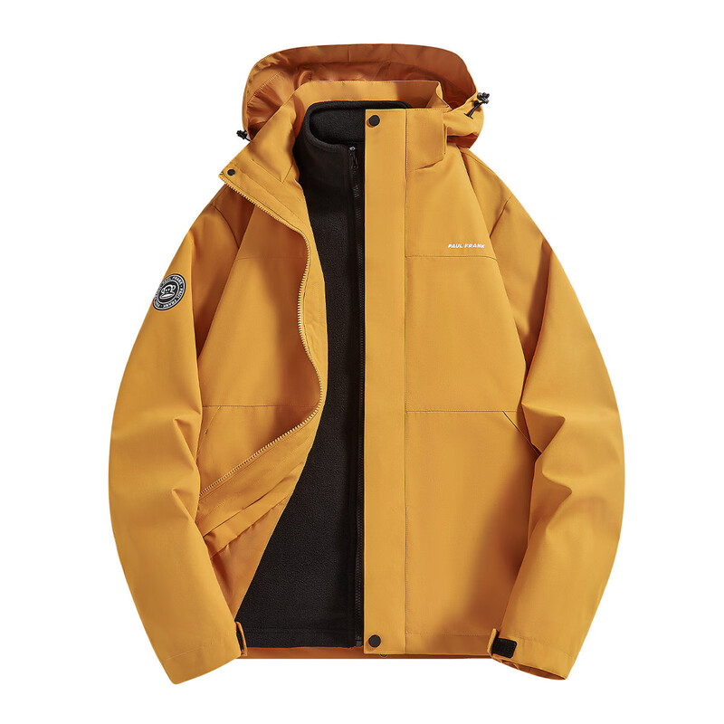Paul Frank Outdoor Three-in-One Jacket Autumn and Winter Windproof Fleece Removable Liner Sports Jacket Men's Light Yellow XL
