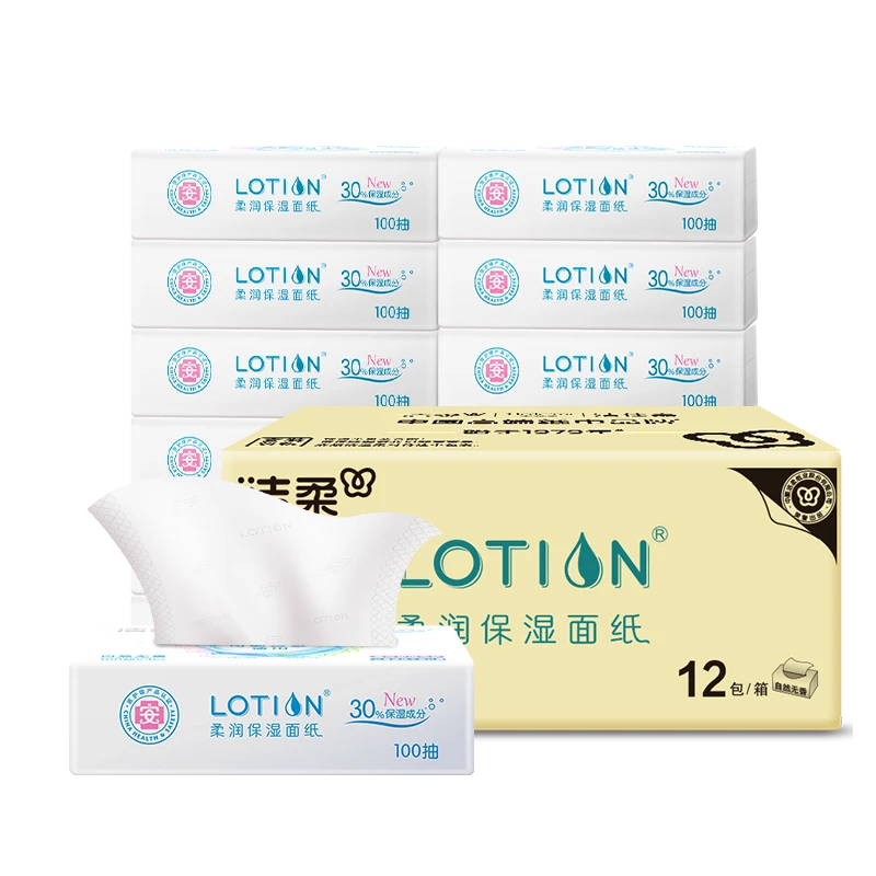 Cleansing cream paper, moisturizing tissue paper, Lotion 3 layers, 100 sheets*12 packs, skin-friendly cloud soft tissue, baby tissue, whole box