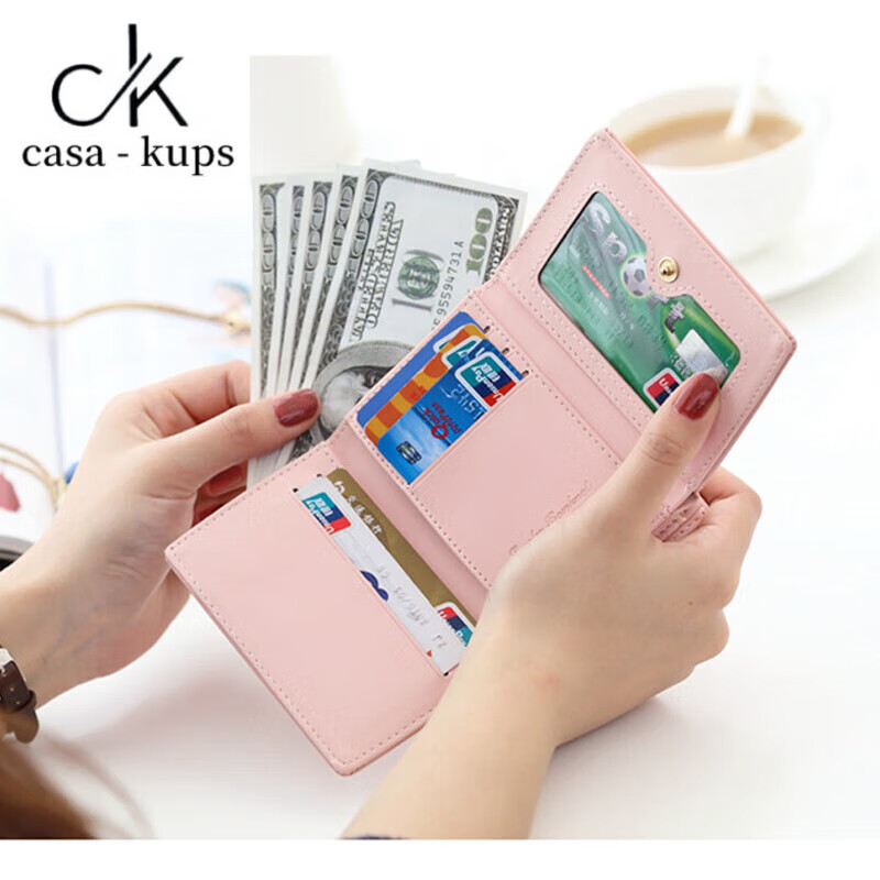 Casa-kupsCK small wallet women's short 2025 new simple small fresh student card bag coin purse cute cat wallet pink