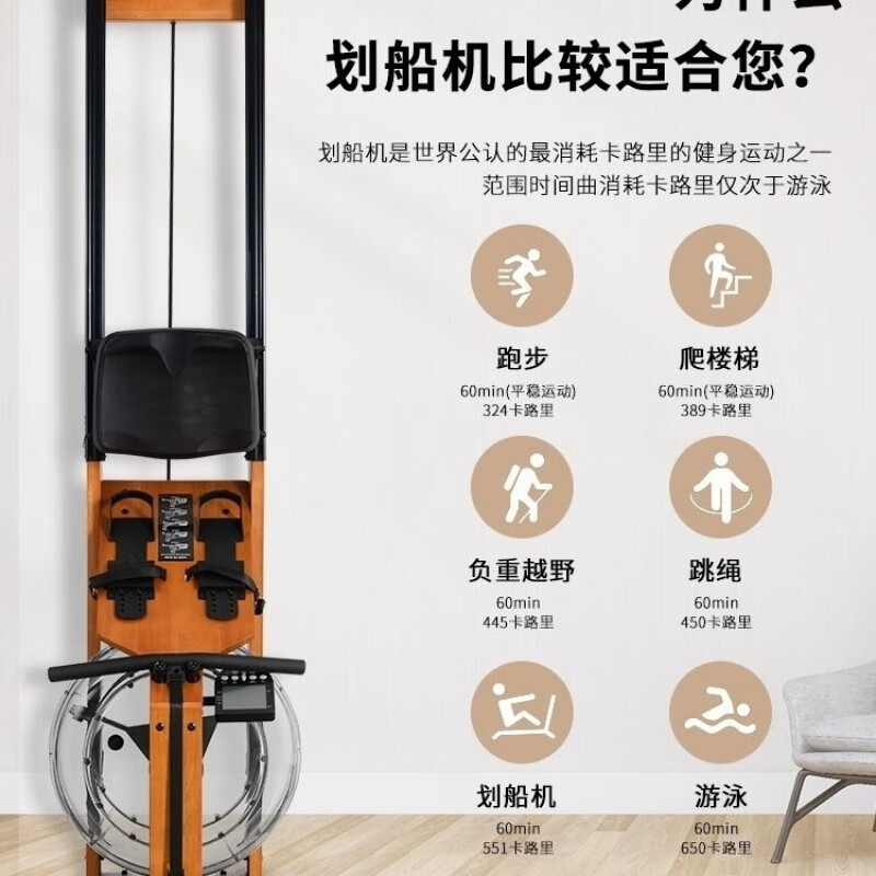 MI Xiaomi Pepper Water Resistance Rowing Machine Commercial Intelligent Fitness Solid Wood Double-rail Folding Home Foldable Oak Dark Walnut Color Folding + 12 Gears + Luxury