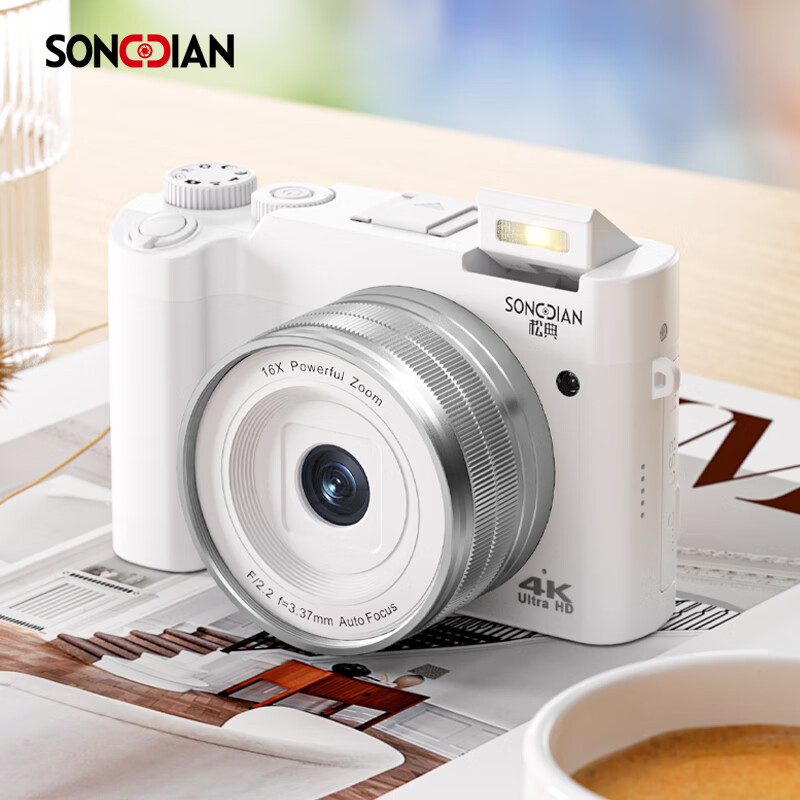 Songdian DC218 entry-level front and rear dual-camera high-definition digital camera for students to take selfies and vlog, which can be transferred to mobile phone CCD for high school students to travel with a dedicated micro-single 4K domestic camera, black + wide-angle lens, official standard configuration + 32G memory, approximately 3,000 photos stored
