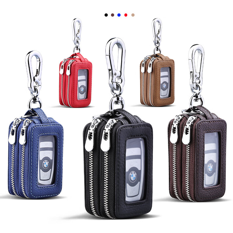Liyou high-end quality key bag storage bag unisex key bag car key cover simple waist-hanging mini bag black Toyota double layer bag