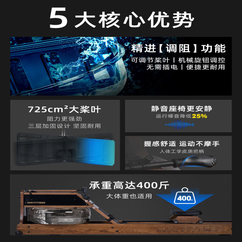 MOKFITNESS Scottish Premier League co-branded MOK-M16p rowing machine with multi-speed adjustment for home smart folding water resistance M16P beech wood model upgraded large blades | Innovation