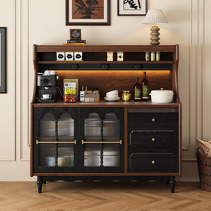 Guanze French retro solid wood sideboard wall-mounted integrated coffee machine display table home storage cabinet Hillary #1.2m