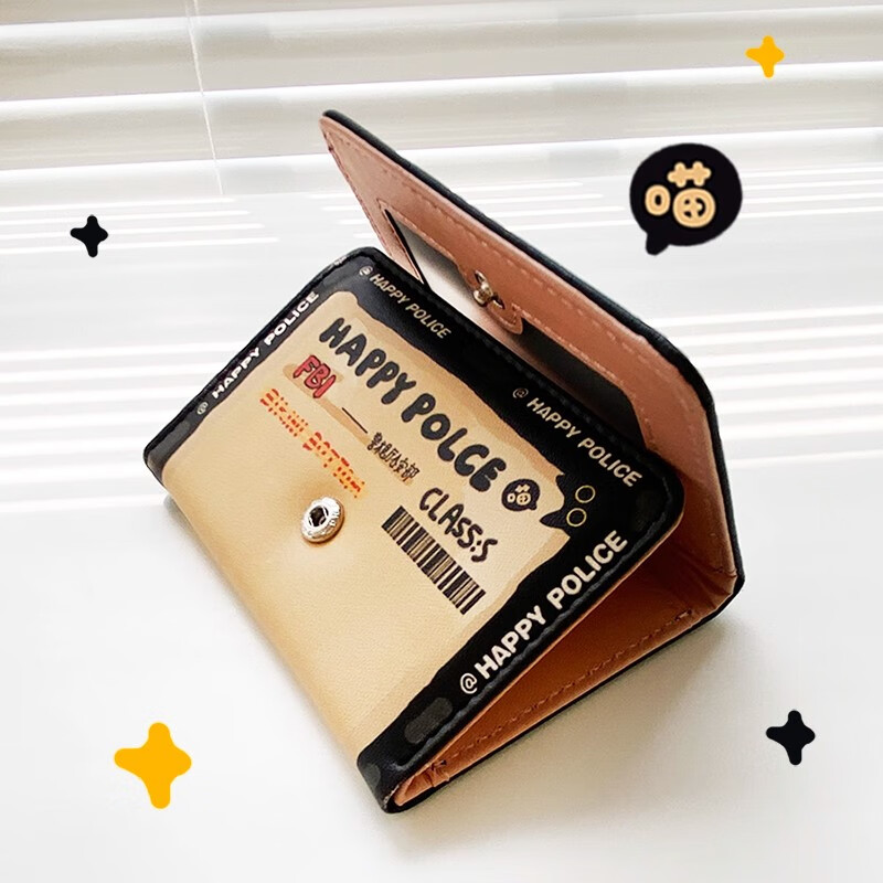 COSMICKISS Wallet Black Cat Women's Children's Card Holder ID Bag Two-in-One Three-fold Student High-Looking Animation Cute Female Model Little Black Cat Card Holder + Black Spring Rope + Black Cat Pendant