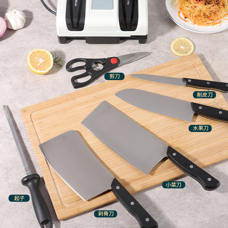 Baijie electric knife sharpener artifact for household vegetable scissors sharpening, fully automatic machine, kitchen multi-function grinding wheel sharpener, newly upgraded nine-in-one electric knife sharpener, 3-second speed grinding, black and white five-slot electric knife sharpener artifact