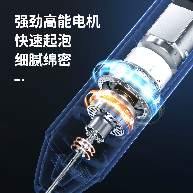 Electric milk frother, household milk frother, small egg beater, coffee frother, cream whipper, handheld mixer, milk white double spring - more energy-saving, three-speed speed adjustment