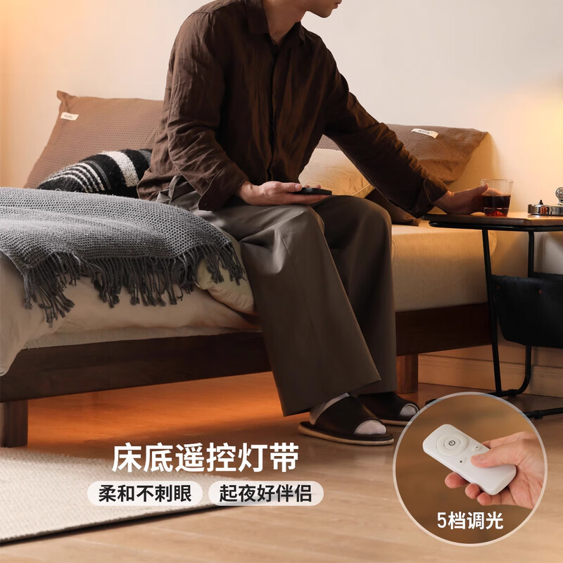 Genji Muyu solid wood bed black walnut bedroom without bedside tatami small apartment suspended double bed 1.5*2m (excluding cushion)