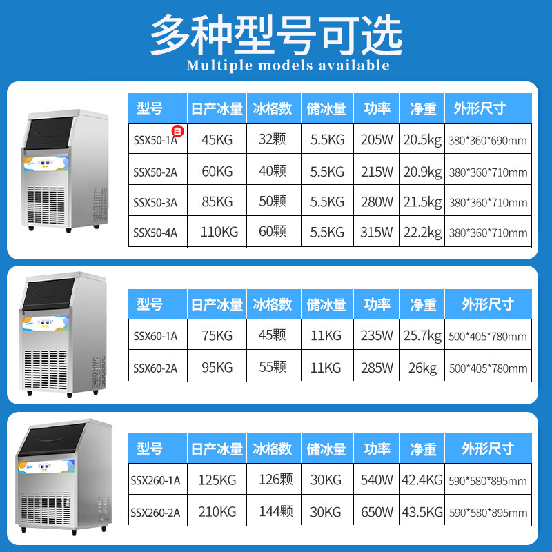 Goshen ice making machine for commercial use, milk tea shop cube refrigerator, cost-effective ice making machine, fully automatic large ice making machine, bar restaurant KTV special split ice making machine for commercial use, entrepreneurial model | 126 ice trays | Nissan 125KG SSX260-1A