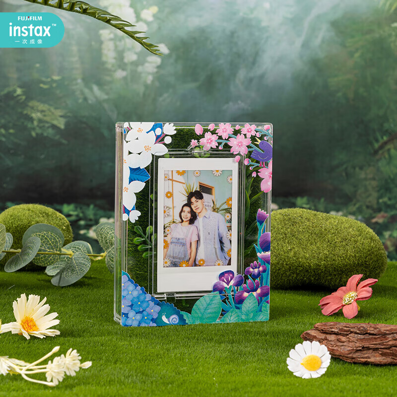 Fuji (FUJIFILM) mini 12 comes with a beauty instant camera package including photo paper, mini 7+/se/9/11/25/90/99 film camera upgraded version, Chinese Valentine's Day gift, hydrangea blue, image flower room set, package 1, standard + 10 pieces of photo paper + crystal case + basic version gift pack