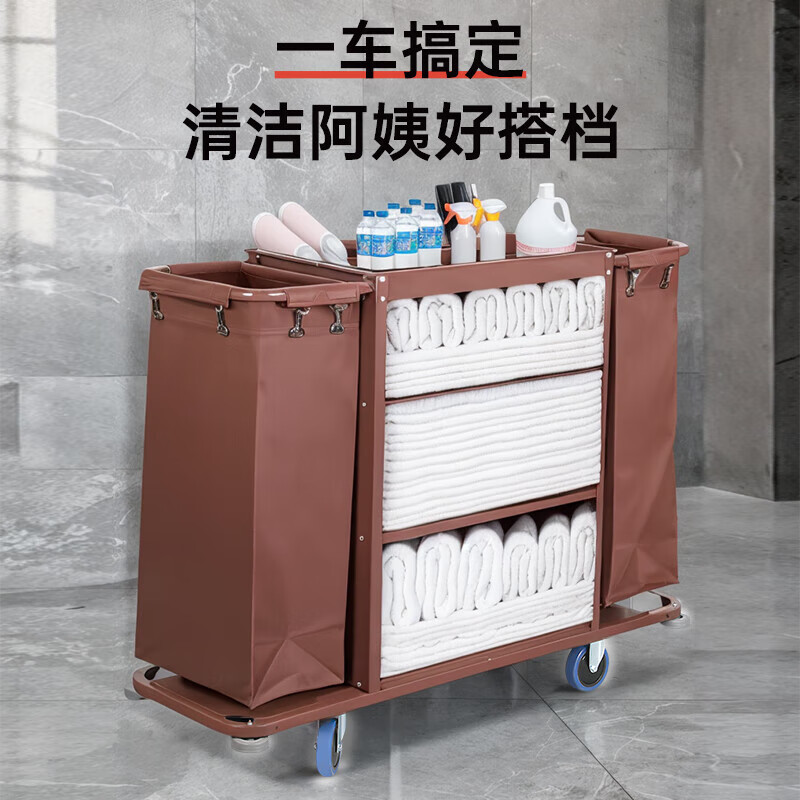 Hotel guest room linen cart multi-functional bag hand push cleaning work cart cleaning cleaning service cart 5-inch carpet polyester wheel bilateral style + cloth bag