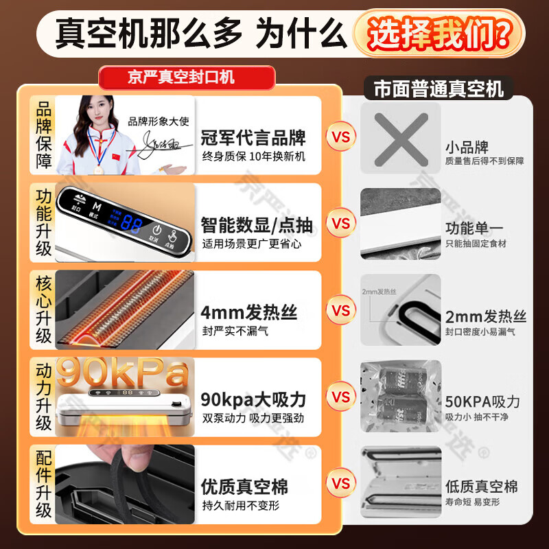 Jingyan vacuum sealing machine fully automatic vacuum machine wet and dry sealing fresh-keeping packaging artifact household commercial plastic sealing bacon sausage food packaging machine export quality LCD digital display large suction 30cm