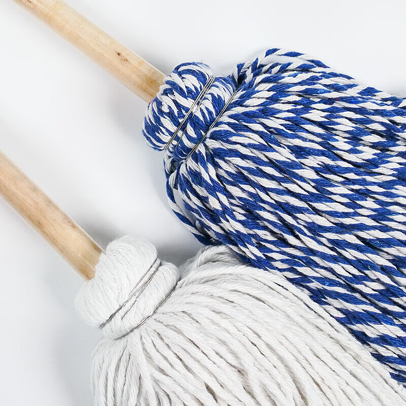 Hasdick gnjz-1026 old-fashioned wooden handle mop, thick and long wooden handle cotton mop, round head absorbent mop, blue and white line mop 1