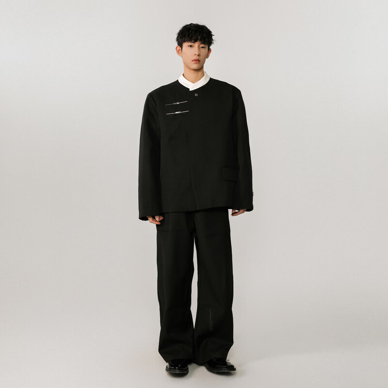 IZEXX new Chinese style national style stand collar tunic suit niche high-end suit jacket men's JM77 black L