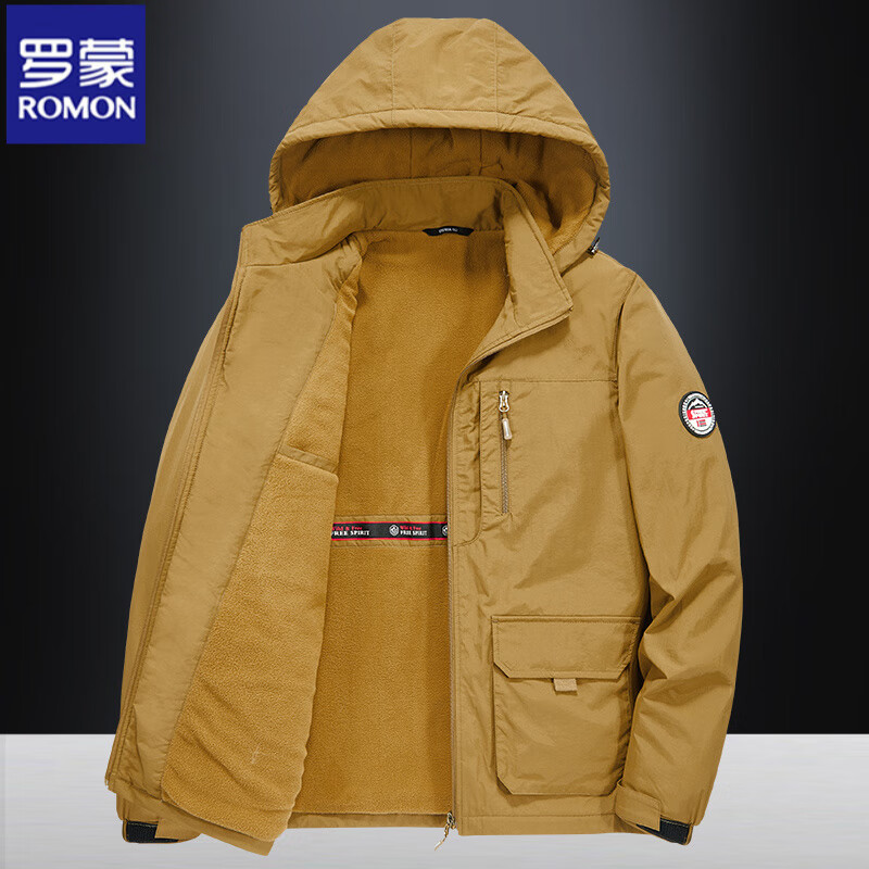 ROMON large size men's jacket autumn and winter 2025 new popular velvet thickened windproof sports and leisure jacket dark gray 2XL suitable for 135-145 pounds