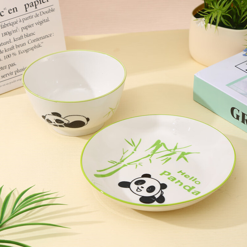 Household underglaze color cartoon style underglaze color pottery 4.6-inch bowl/7-inch plate cute panda bowl and plate set cute panda 7-inch plate 2 pieces
