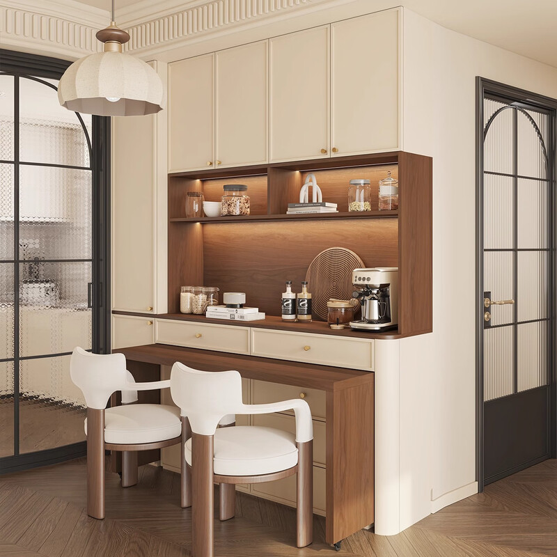 Haiers customized sideboard can be embedded into the dining table, tea cabinet, integrated retractable small apartment, mid-century style arc storage cabinet, length 200, top width, 30 bottom width, 45 table, 70 height, 240 logs