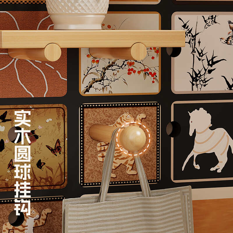 Lin Jia boy solid wood hole board entry entrance storage rack style wall hanging hanger decorative display accessories multi-functional storage rack retro style black 60*120