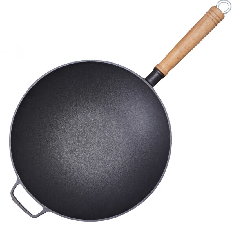 Old-fashioned thickened cast iron wok, uncoated, healthy and durable, traditional craft wood-fired gas concave induction cooker, universal 32CM household wok