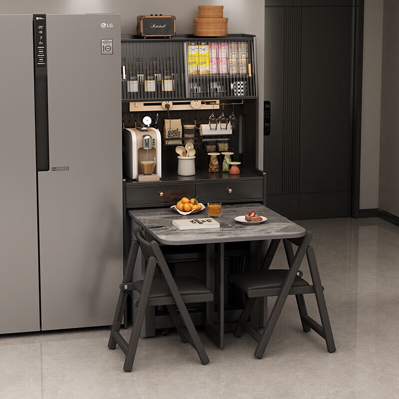 Isabel invisible foldable dining table cabinet integrated wall cabinet small apartment solid wood side cabinet kitchen door delivery 1.5 meter table-embedded side cabinet 0 area One table and two chairs
