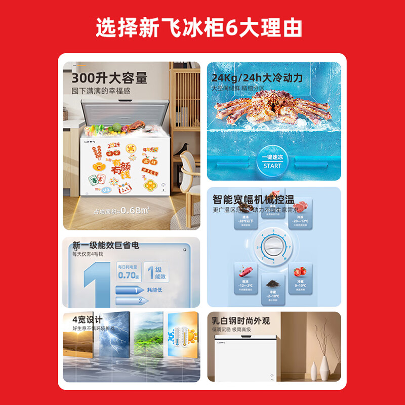 Xinfei 300L single-temperature household refrigerator freezer freezer first-level energy-saving wide-range temperature variable BC/BD-300KHAT