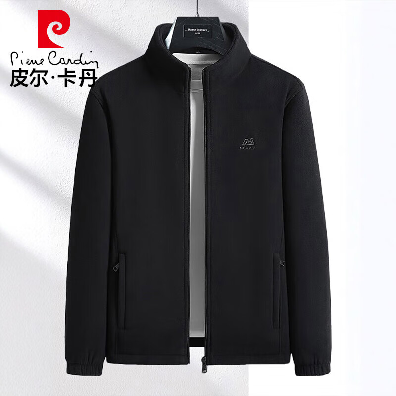 Pierre Cardin jacket men's spring and autumn polar fleece sherpa double-sided fleece fashionable stand-up collar warm jacket dark blue XL