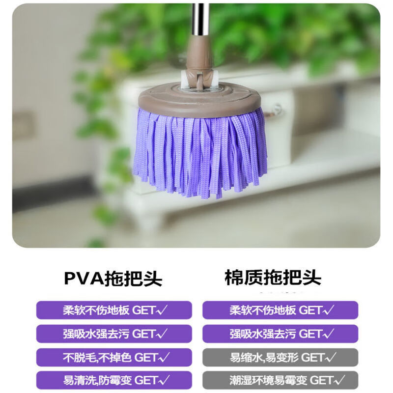 Deerskin mop, traceless household 5d hand-washable lazy spin replacement universal water-absorbent hand-free good god cotton thread accessories mop 5d complete set of spin mop + dehydration bucket random color