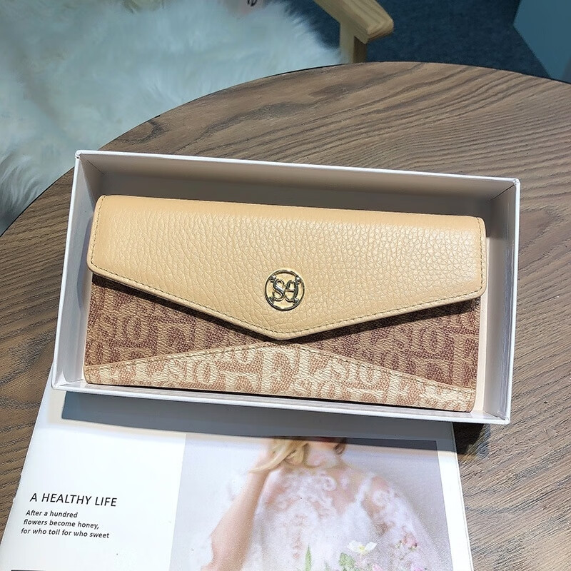 Kangaroo leather wallet 2025 new style women's European and American fashion long wallet large capacity card holder mobile phone bag coffee with earthy yellow