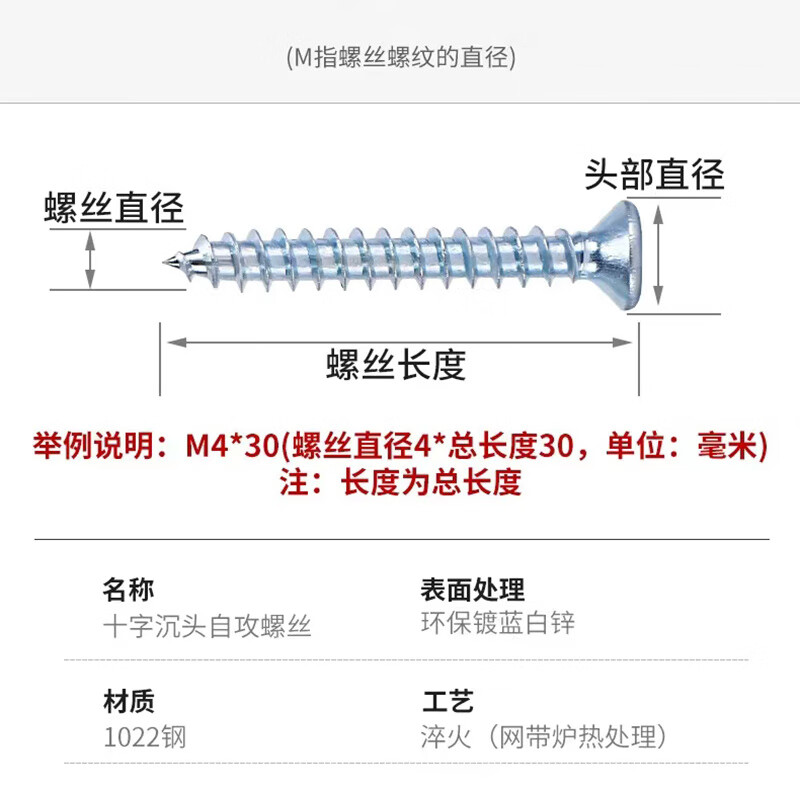 Ye Yu extended 1022A cross self-tapping screw self-drilling nail door curtain installation M4M5 woodworking screw self-tapping screw mixed pack 16-50 total 60 pieces