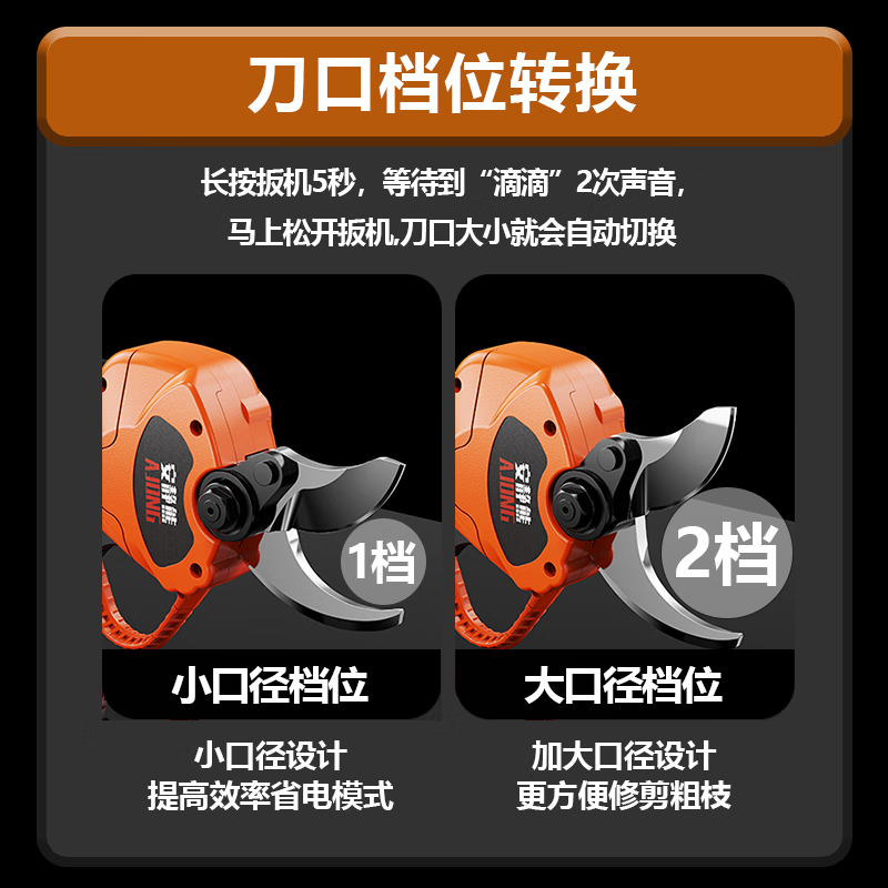 Quiet Bear electric scissors to cut branches, pruning branches, pruning shears, fruit tree electric scissors, lithium battery rechargeable thick branch pruning scissors