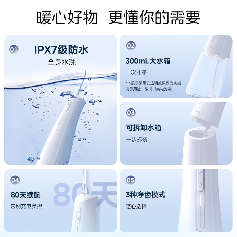 Midea Dental Irrigator Dental Irrigator Teeth Cleaner Water Flosser Portable Business Travel Home Orthodontic Nozzle White MC-BJ0301 Small White Bottle New Year Gift