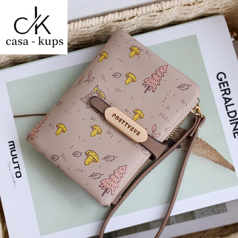 Casa-kupsCK New Fashion Small Fresh Printed Short Wallet Women's Large Capacity Hand Strap Coin Purse Student Wallet 2025 Pink