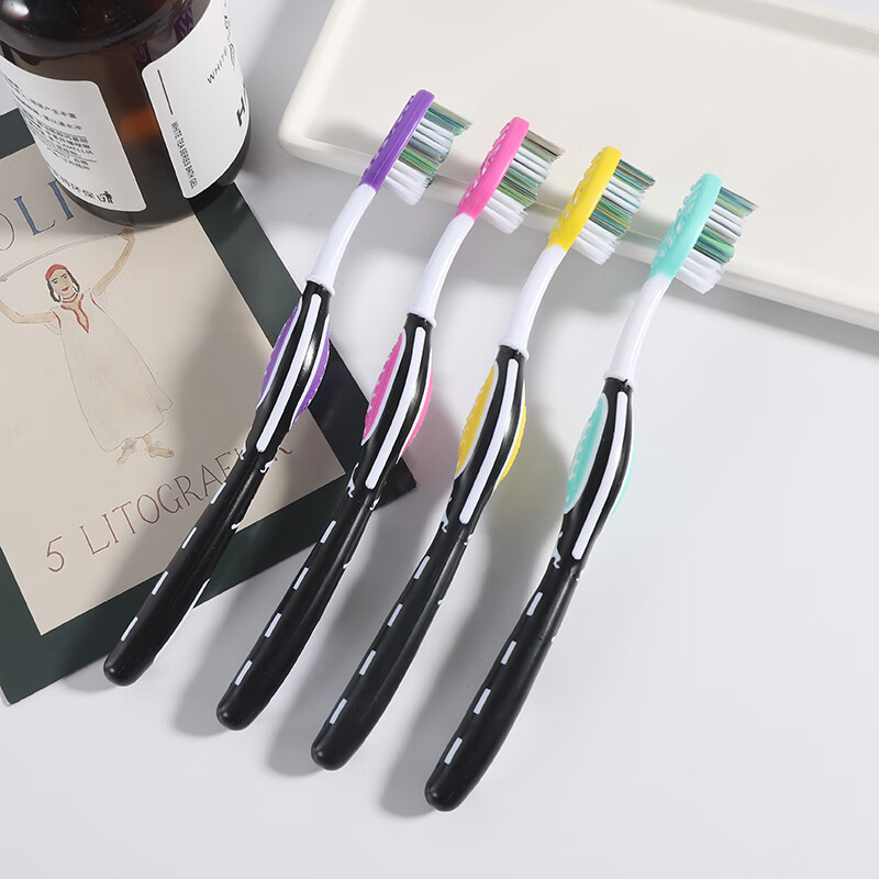 Eden adult medium-hard bristle toothbrush with wavy large head for home use to remove tobacco stains, yellow, unisex, individually packaged, 4 pieces