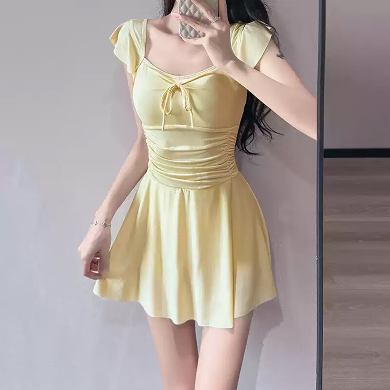 Modal cream yellow dopamine swimsuit women's summer one-piece skirt style 25 new girls cute belly-covering slimming conservative swimsuit