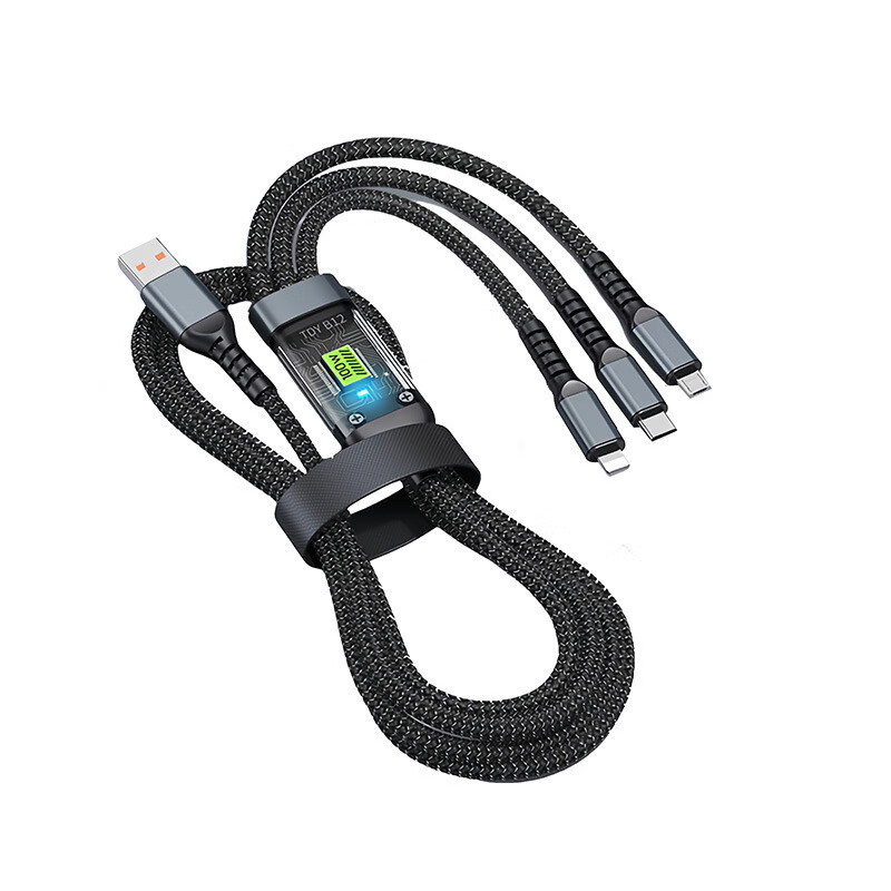 Jingdong Express charging cable three-in-one data cable one-to-three fast charging multi-head braided car suitable for Apple Type-c Android Huawei Honor vivo Xiaomi oppo braided black three-in-one 1.2m 1.2m 66W transparent super fast charging without damaging the machine