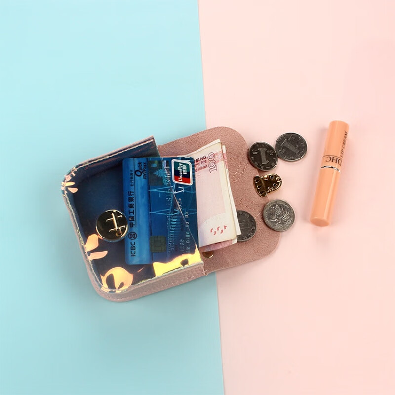 Wallet for women, Korean version, trendy student, fresh, cute, small purse, clutch, laser coin purse, coin purse crown beige