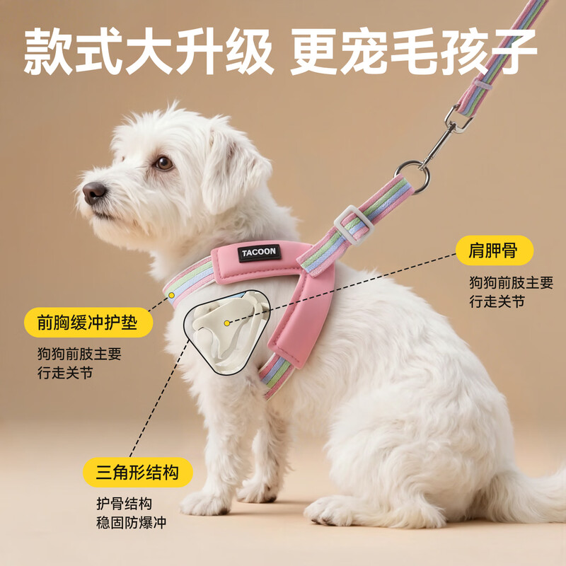 Qi Oh Dog Harness Vest Type Retractable Dog Leash Special Dog Leash Collar Pet Supplies for Small and Medium-sized Dogs Rainbow Single Harness-Sakura Pink M size recommended 12-24 catties