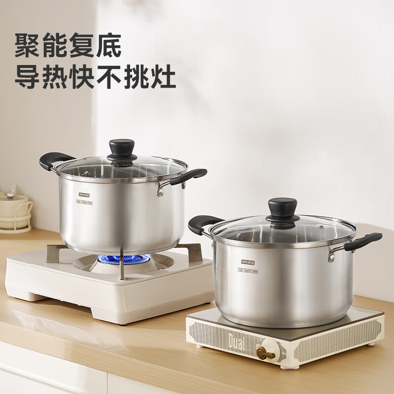 Made in Tokyo, 304 stainless steel soup pot, instant noodle pot, household, straight body, anti-spill, large capacity, universal induction cooker 24cm