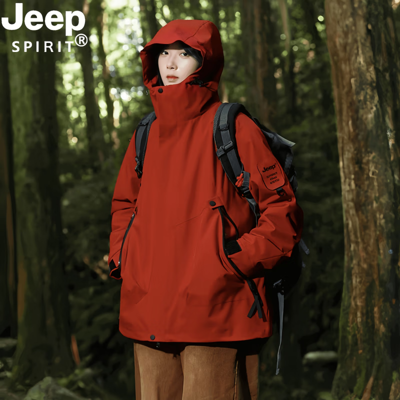 JEEP SPIRIT Jeep Jacket 3-in-1 Men's and Women's Down Liner Outdoor Warm Detachable Jacket Autumn and Winter Mountaineering Jacket Fluorescent Green Fleece Liner 3-in-1 L (Recommended 130-150 catties)