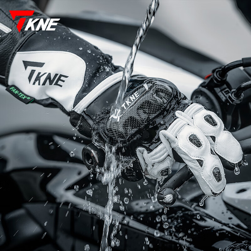 TKNE autumn and winter motorcycle gloves waterproof and warm carbon fiber anti-fall KP2/black and white waterproof and warm L