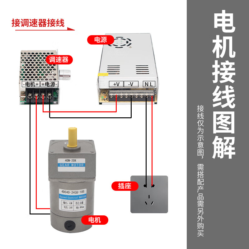Yue Changsheng 12V small motor 24V DC reduction motor 40W micro motor gearbox slow adjustable speed small motor gearbox 120K (0-15 turns per minute) 24V motor