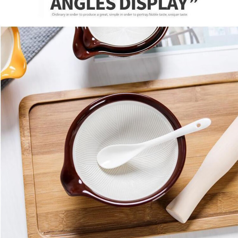 Meikejie ceramic grinding bowl, baby grinding bowl, Chinese medicine grinding bowl, baby fruit, vegetable, rice paste, meat paste grinding and supplementary food bowl, P coffee color grinding bowl + ceramic rod