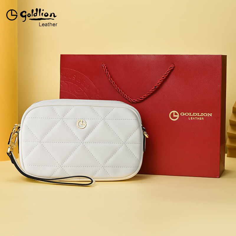 GOLDLION G+ Goldlion Women's Clutch 2025 New Model Can Hold Mobile Phone High-end Temperament Handbag Large Capacity Genuine Leather Women's Bag White