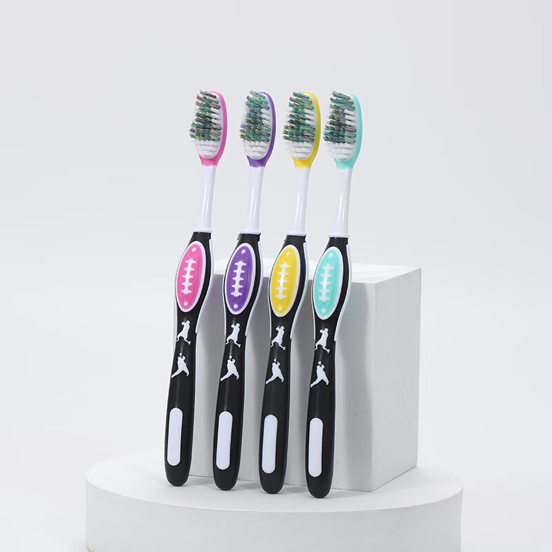 Eden adult medium-hard bristle toothbrush with wavy large head for home use to remove tobacco stains, yellow, unisex, individually packaged, 4 pieces