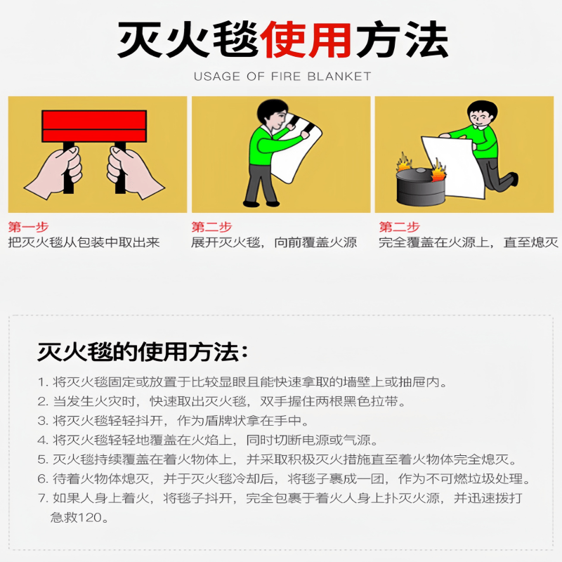 Fire blanket fire-fighting certified fire blanket high temperature resistant silicone fiberglass fire safety blanket home silicone version 1mx1m