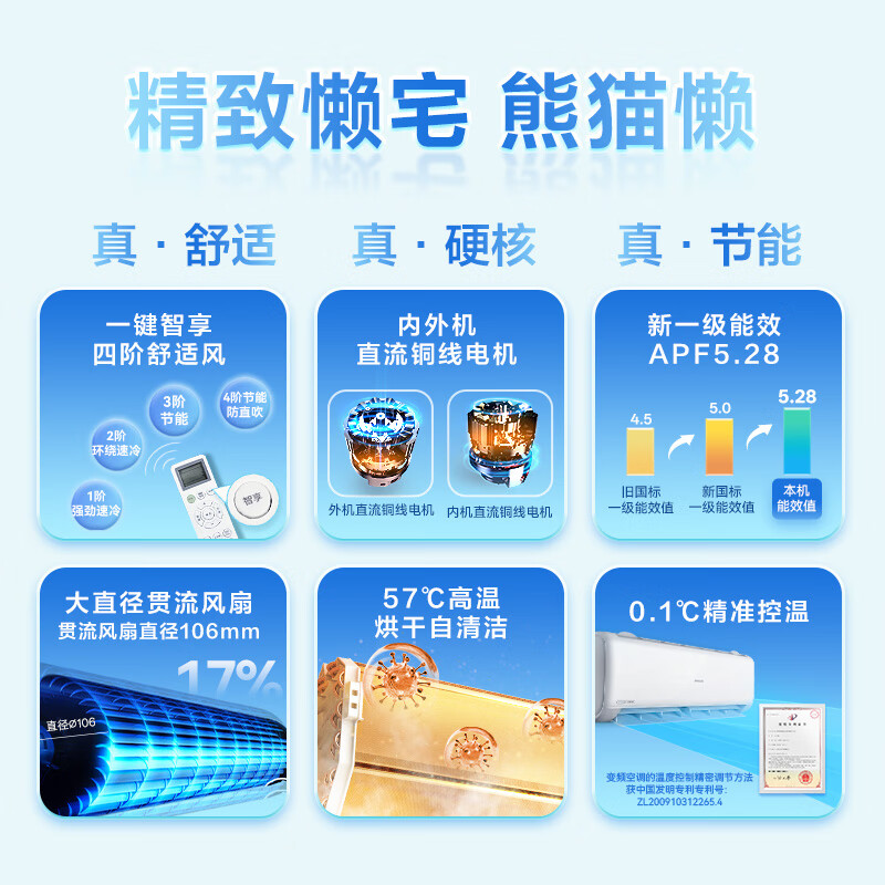 Changhong air conditioner large 1.5 HP new first-class power-saving Panda lazy heating and cooling air conditioner hang-up pure copper tube horizontal trade-in KFR-35GW/ZDCSW1+R1 (SE) ten-year warranty