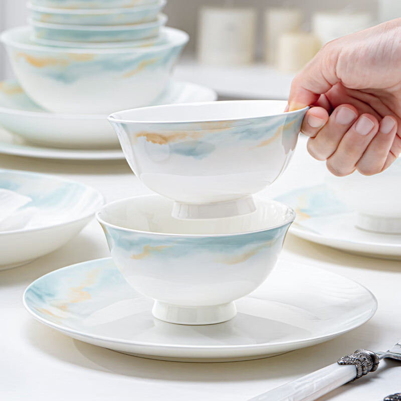 NINE CRANES bowl set 2025 new ceramic Jingdezhen modern simple tableware bowl and plate combination plate bowl household 32 pieces